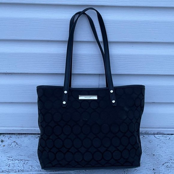 Nine West Women Hand Bag Black Canvas 9 Logo Shoulder Bag - Picture 7 of 10